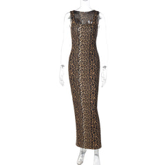 Leopard print dress on a mannequin against a white background