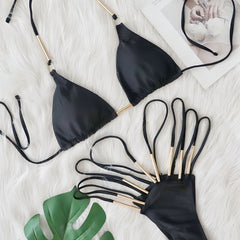 High-Waist Metal Accent Bikini-