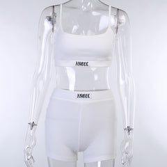 English Label Ribbed Suspender Shorts Lounge Set JC