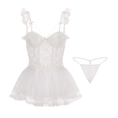 Sheer Mesh Lace Deep V Nightdress Set.