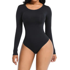 Large Hip Lifting Seamless Long-Sleeve Bodysuit Jumpsuit-