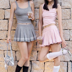 Slim Fit Vest Top & Pleated Skirt Set JC