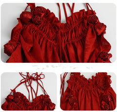 Red dress with floral details on a white background