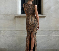 Leopard Print Stretch Sheath Dress-