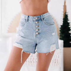 Trendy Raw Edge Denim Shorts-