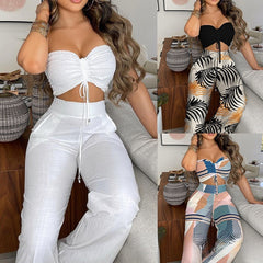 White Solid Tube Top Trousers Suit Dress JC