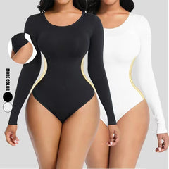 Large Hip Lifting Seamless Long-Sleeve Bodysuit Jumpsuit-