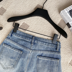 Beaded High-Waist Tassel Denim Shorts