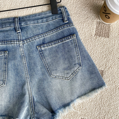 Beaded High-Waist Tassel Denim Shorts