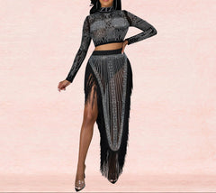 Elegant Iron Drill Mesh Perspective Party Dress.