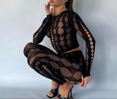 Elegant Lace Crochet High Waist Pants Suit CJ