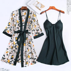 Floral Satin Nightgown Robe Set
