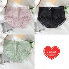 Seamless Lace Trim Cotton Briefs 3pcs