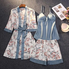 Floral Satin Nightgown Robe Set