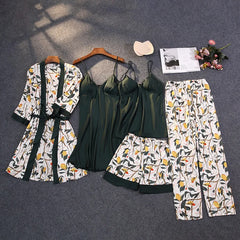 Floral Satin Nightgown Robe Set