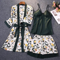 Floral Satin Nightgown Robe Set