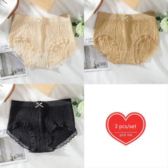 Seamless Lace Trim Cotton Briefs 3pcs