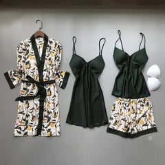 Floral Satin Nightgown Robe Set