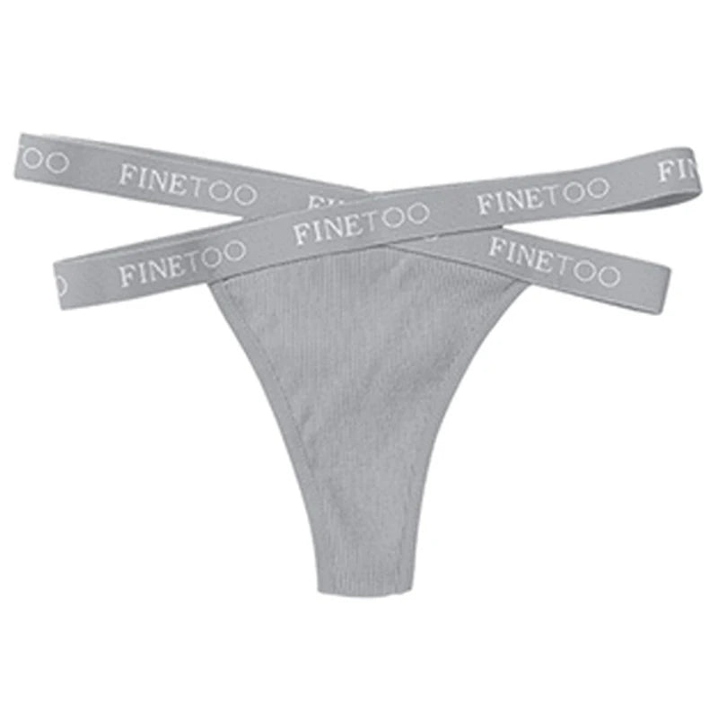 Gray thong with 'FINETOO' branding on a white background