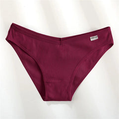 Maroon ribbed underwear with a brand label on a white background