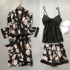 Floral Satin Nightgown Robe Set