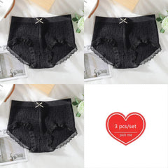 Seamless Lace Trim Cotton Briefs 3pcs