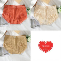 Seamless Lace Trim Cotton Briefs 3pcs