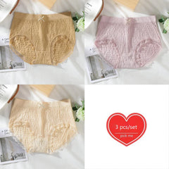 Seamless Lace Trim Cotton Briefs 3pcs