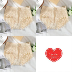 Seamless Lace Trim Cotton Briefs 3pcs
