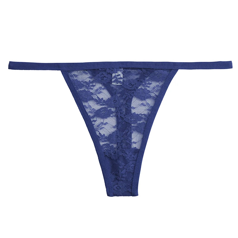 Blue lace thong on a white background