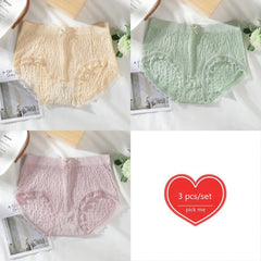 Seamless Lace Trim Cotton Briefs 3pcs
