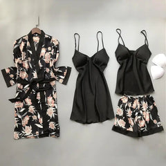 Floral Satin Nightgown Robe Set