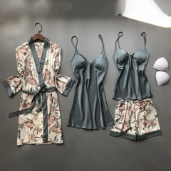 Floral Satin Nightgown Robe Set