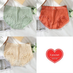 Seamless Lace Trim Cotton Briefs 3pcs