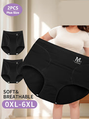 Black plus size underwear with brand logo, shown on a person and displayed against a neutral background.