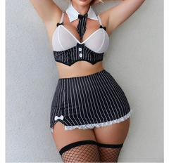 Elegant Striped Lace Lingerie Set