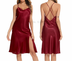 Satin Ruffled Spaghetti Strap Nightdress