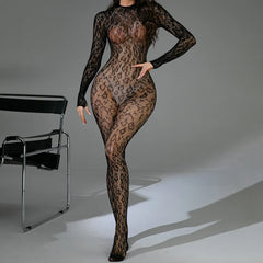 Lace Knit Mock Neck Full Body Catsuit