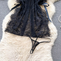 Lace Mesh V-Neck Split Dress – Elegant Sleepwear