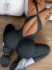 Leopard Print Cross Back Athletic Jumpsuit