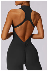 Women’s V-Back One-Piece Sports Jumpsuit with Zipper