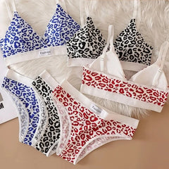 Summer New Women's Leopard Print Traceless and Steel Rim Bra Adjustable Shoulder Strap Back Women's Underwear Set