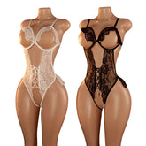 Women Floral Lace Hollow Teddy Bodysuit Lingerie