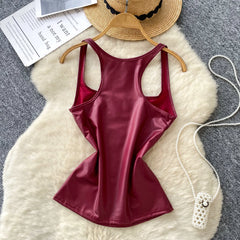 PU Leather Sleeveless Square Neck Tank Top – Women’s Club-wear