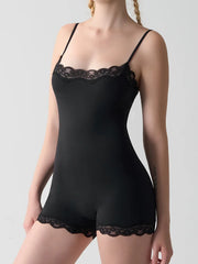 Lace Trim Adjustable Strap Cami Bodysuit Women