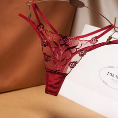 Floral Embroidered Mesh Low Rise G-String