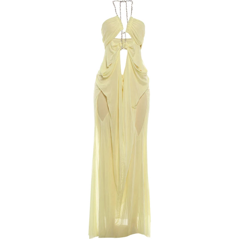 Yellow evening gown on a white background