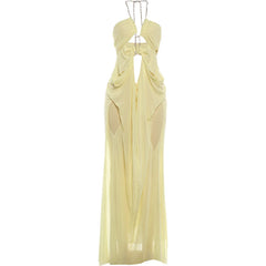 Yellow evening gown on a white background