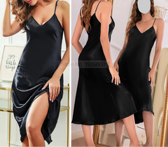 Satin Ruffled Spaghetti Strap Nightdress