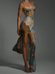 Leopard Lace Backless Maxi Dress